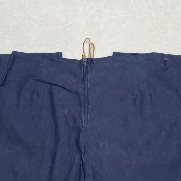 RARE Vintage 1970s Beware High Rise Leather Tie-Waist Wide Leg Stretchy Jeans - Picture 9 of 12